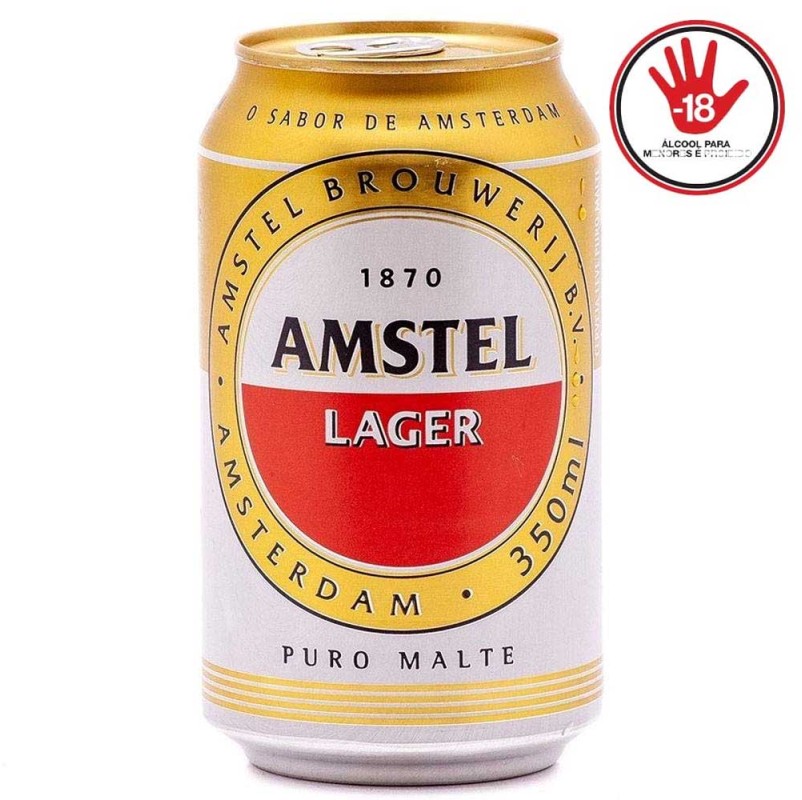 Cerveja Amstel Lager Puro Malte Lata de 350ml Caixa Com 12 Unidades