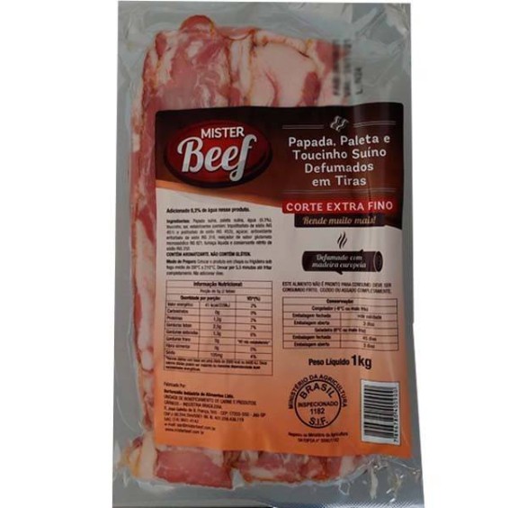 Bacon Fatiado Extra Fino Mister Beef Pacote de 1kg